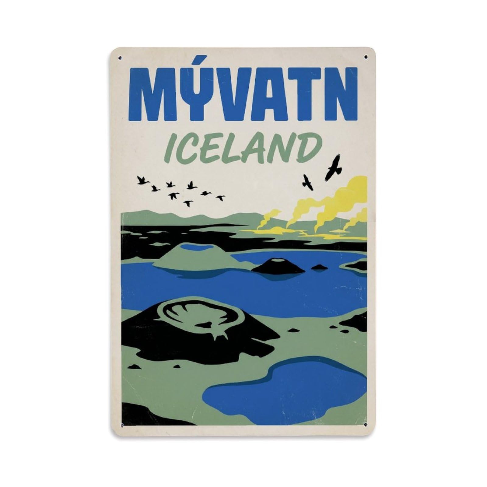 Vintage Travel Myvatn Iceland Lake Metal Tin Sign
