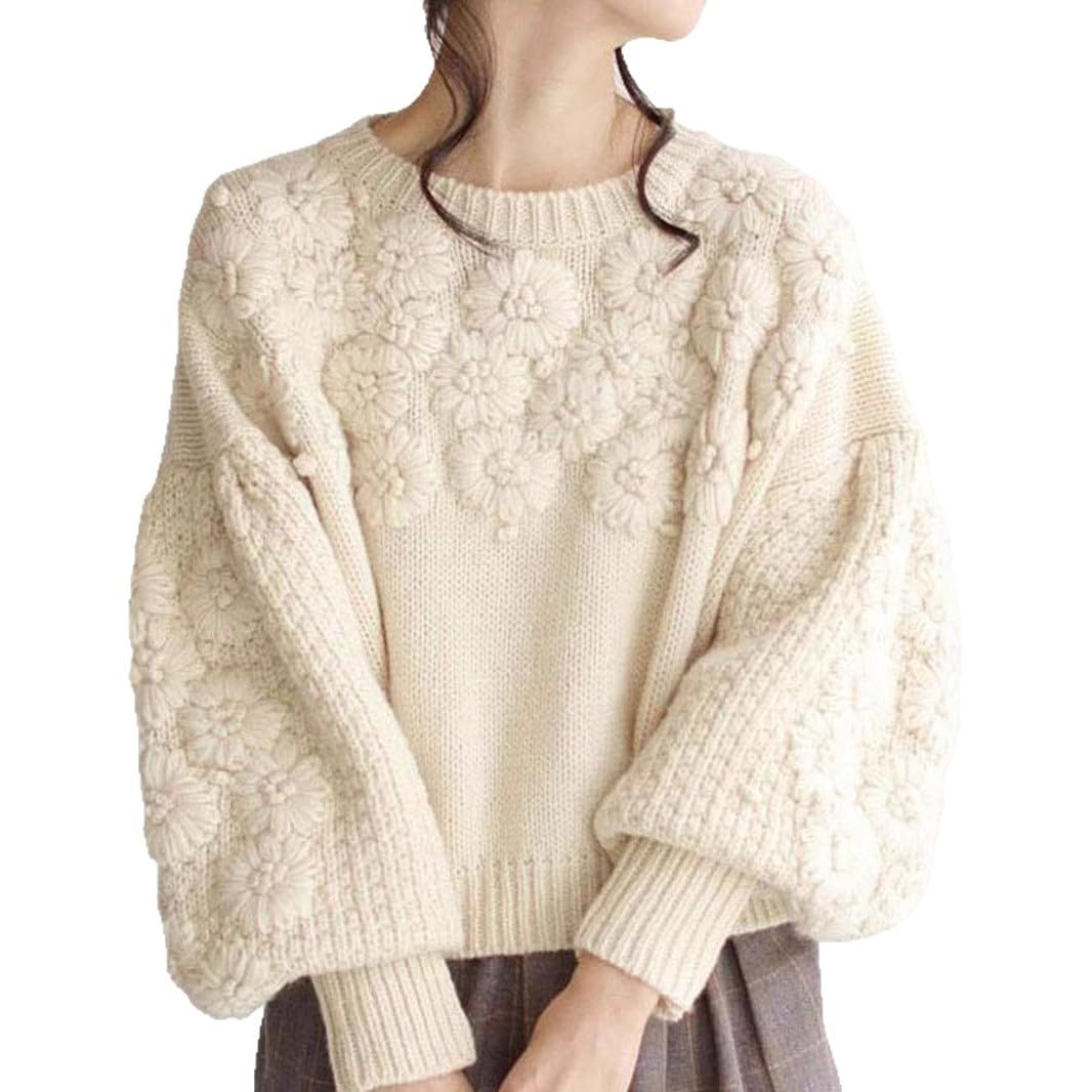 Maglione da donna lavorato a maglia grossa oversize manica lunga lanterna girocollo pullover caldo alla moda autunno inverno