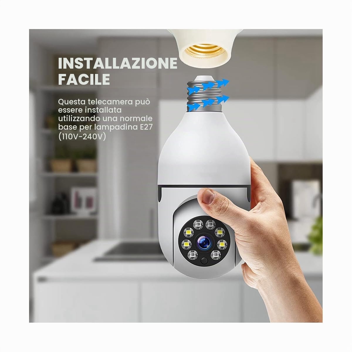 Set di 4 telecamere di sicurezza con lampadina esterna, videocamera di sicurezza con presa di luce Wifi 2.4G, lampadina per videocamera di sicurezza all'aperto