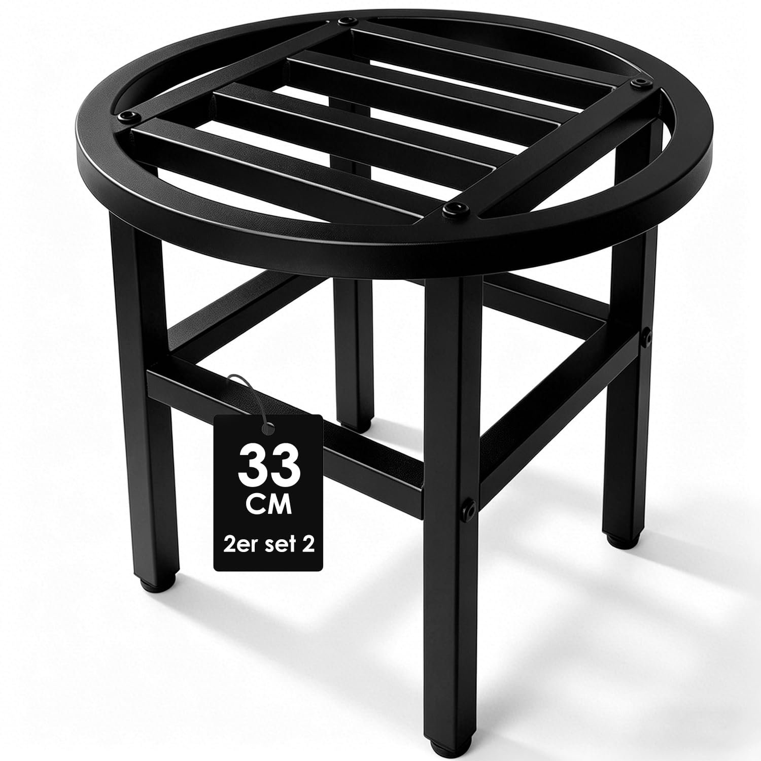 Metall Pflanzenständer Outdoor,33cm rund Schwarz Schwerlast Blumenständer Blumenhocker drinnen draußen,Pflanzenhocker Rostfest Blumentopfständer Pflanzenregal für Große Blumentöpfe,2 Stück