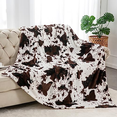 Image of BEDELITE Cow Print Throw Blanket for Couch & Bed, 300GSM Cute Luxury Plush Cozy Fuzzy Blanket 50 inch x 60 inch, Super Soft Warm Lightweight Throw Blanket for Travel Camping, Brown