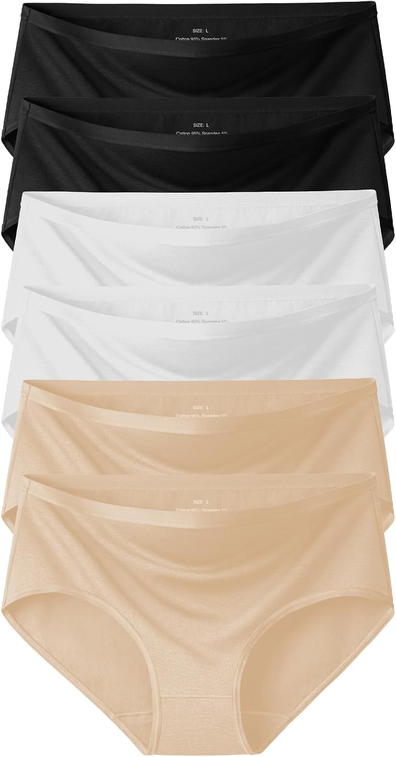 sosusu Cotton Hipster Panties for Women: Mid Rise Underwear Breathable Cheeky Full Coverage Ladies Briefs 6-Pack