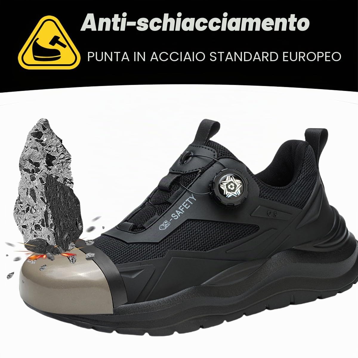 Scarpe Antinfortunistiche Uomo Donna Scarpe da Lavoro Impermeabili Leggere Antiscivolo con Punta in Acciaio S1P Invernali Estive Nero 47