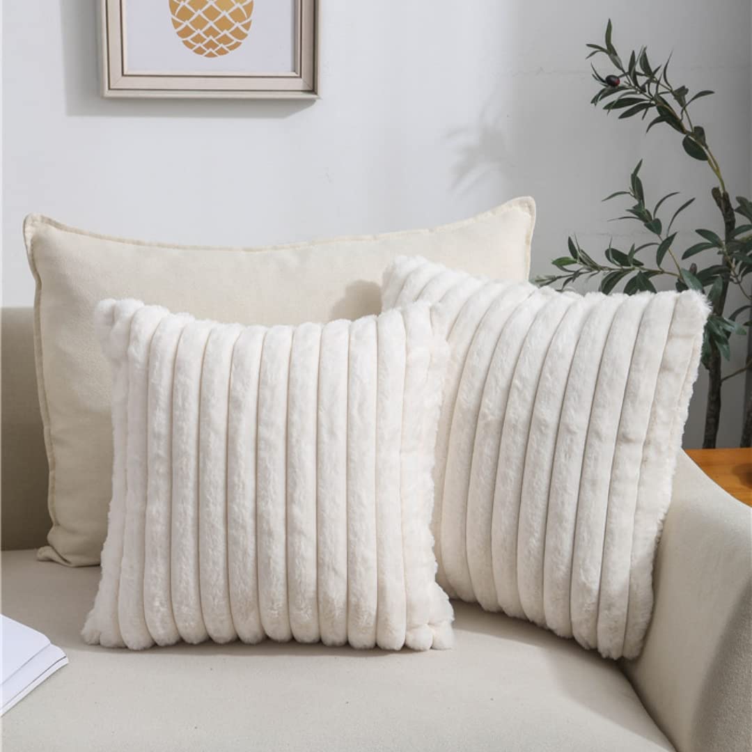 Amazon.co.jp: フェイクファーベルベットストライプ抱き枕カバー18x18  