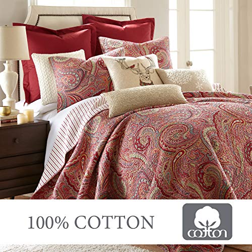 Levtex Home Spruce Red Quilt Set - King Quilt + Two King Pillow Shams - Paisley Pattern In Burgundy, Red, Tan, Grey - Quilt Size (106 X 92) And Pillow Sham Size (36 X 20)- Reversible Pattern -Cotton #TOP3