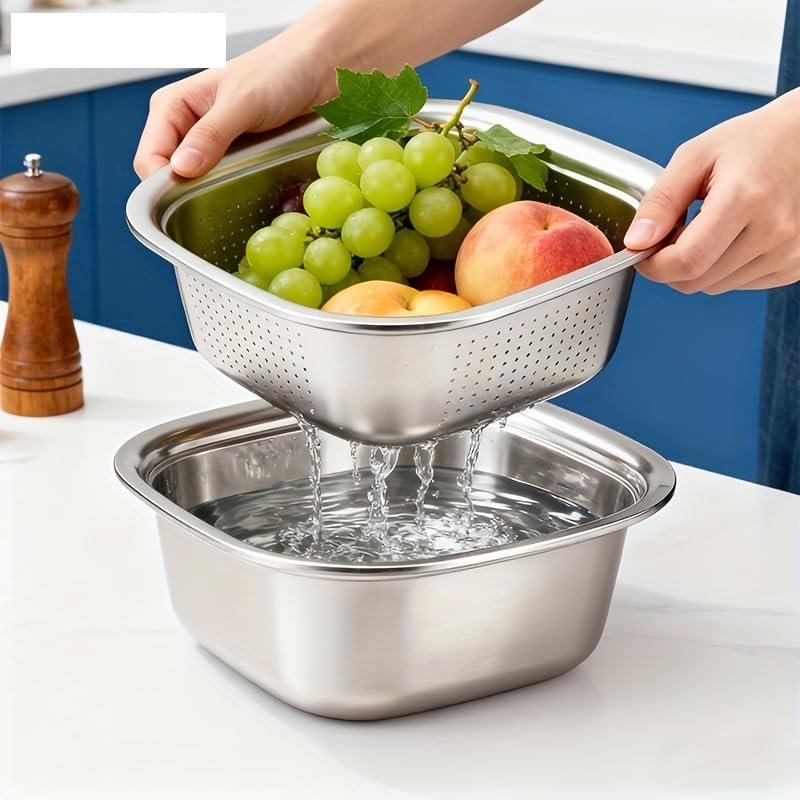 2pc Cestino di Scarico in Acciaio Inox Colino Rotondo Riso Setaccio for la Pulizia Frutta Verdura Lavaggio Bacino Filtro Utensili da Cucina per Cucina