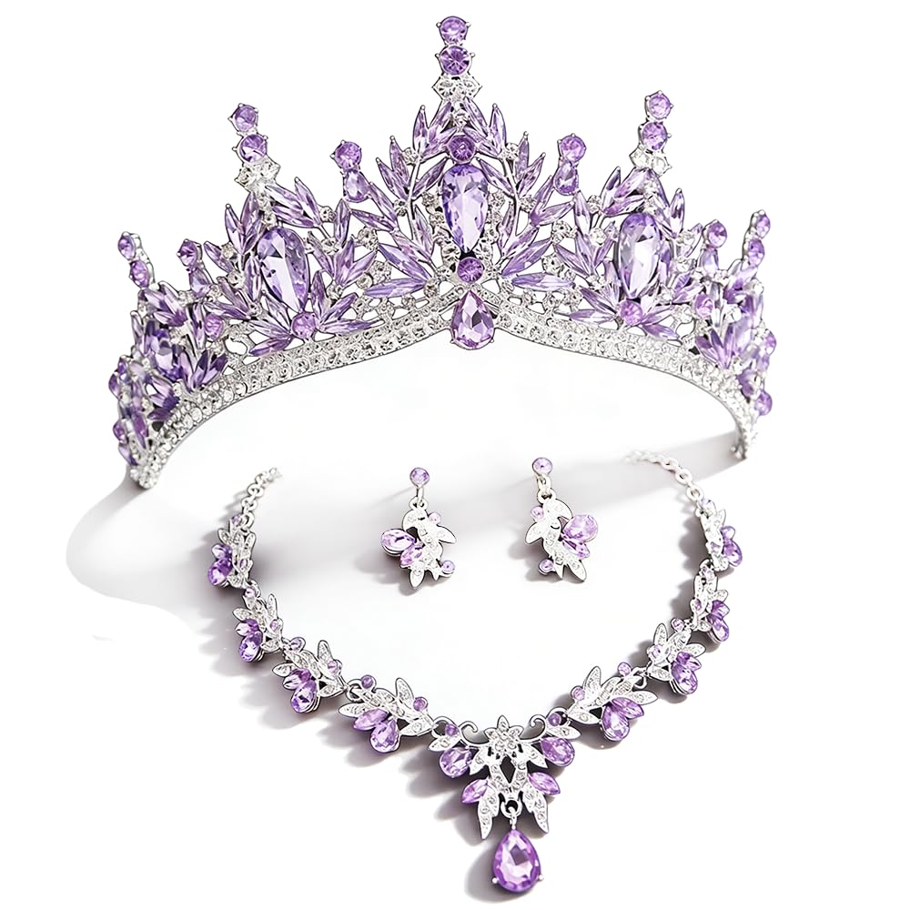 kanivele Bridal Wedding Crown and Jewelry Sets for Women Tiara and Necklace Earrings Tiaras Crowns With Jewelry Sets Princess Crown Set Party Birthday