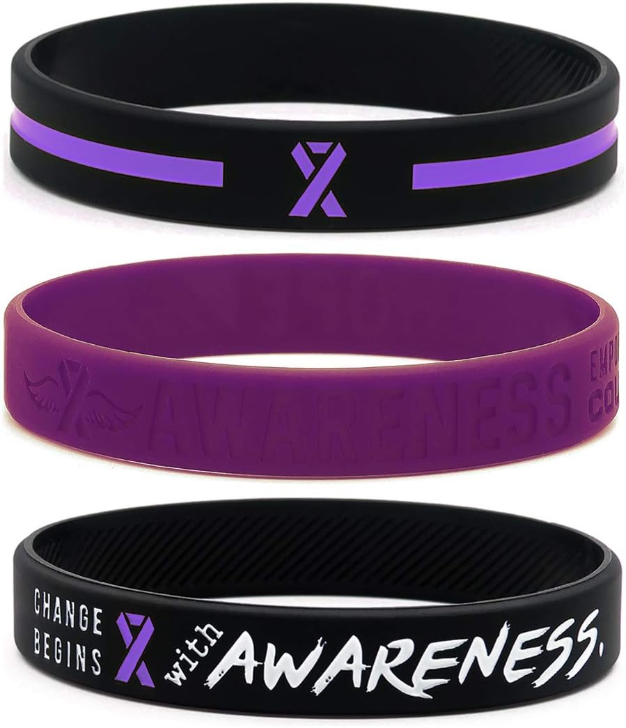 (6Pack) Purple Awareness Ribbon Bracelets Bulk Pack of