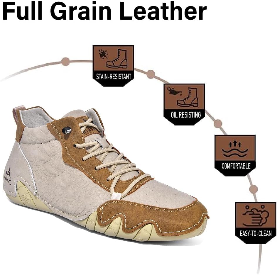 Asifn Mens Casual Boots Leather Outdoor Hiking Sneakers Slip Resistant Lightweight Comfortable Driving Short Boots