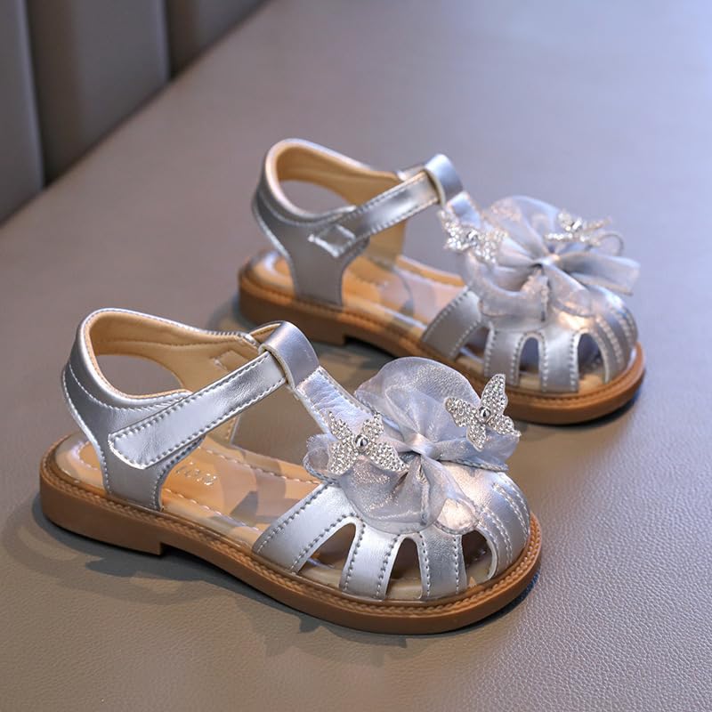 Toddler Girls Butterfly Bow Sandals Closed Toe Summer Dress Shoes Soft Flat Sandals4