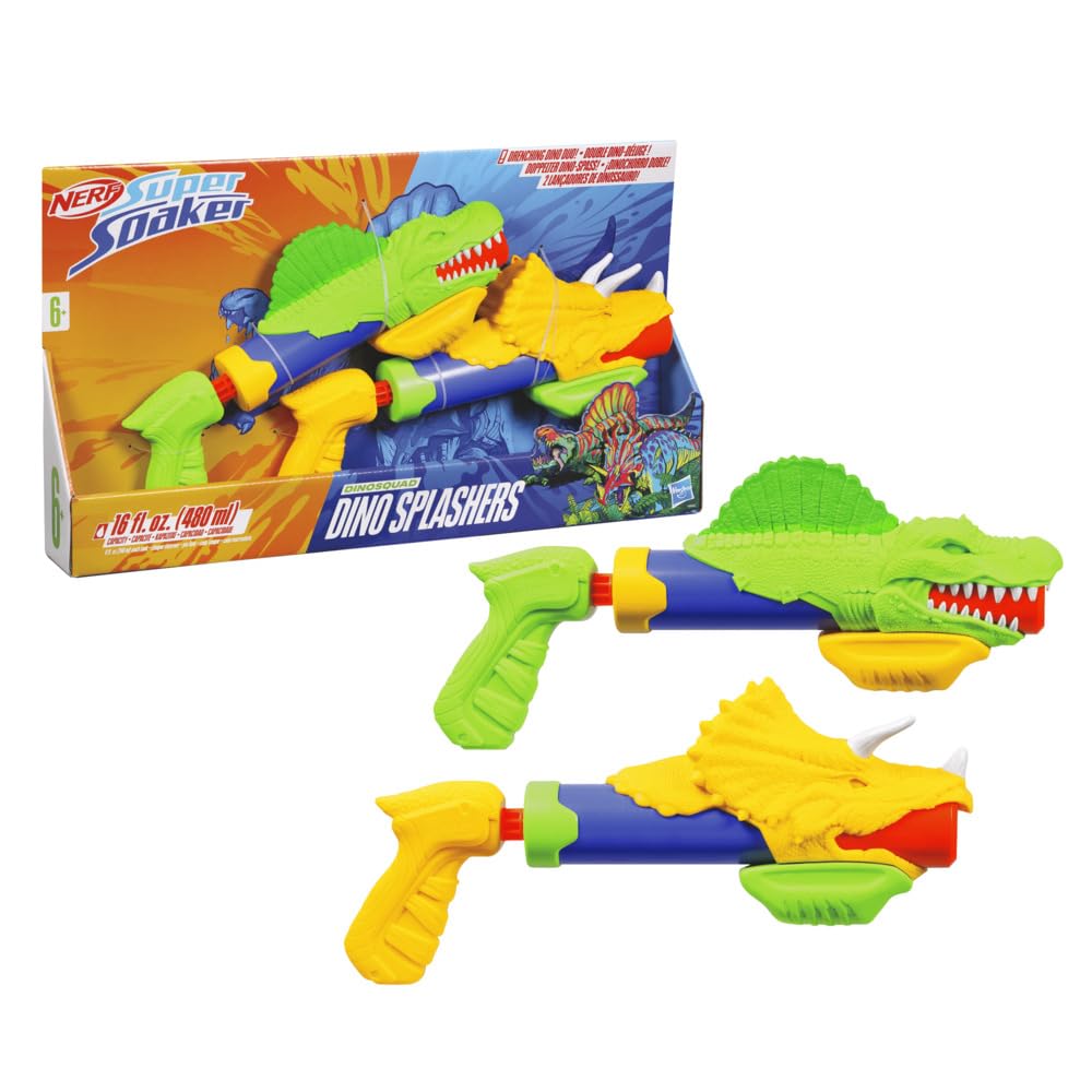 Nerf Super Soaker DinoSquad Dino Splashers 2 Water Blasters - Set of 2 Water Blasters - Pichkari for Outdoor Water Games, Branded Toy Pichkari for Holi Festival, Kids 6+-picture-13