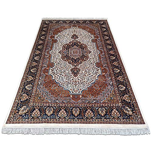 Amma Carpets Handgeknoopt tapijt luxe handgemaakte traditionele Perzische wol wit veelkleurig tapijt afmeting 6 x 9 voet - Afbeelding 3