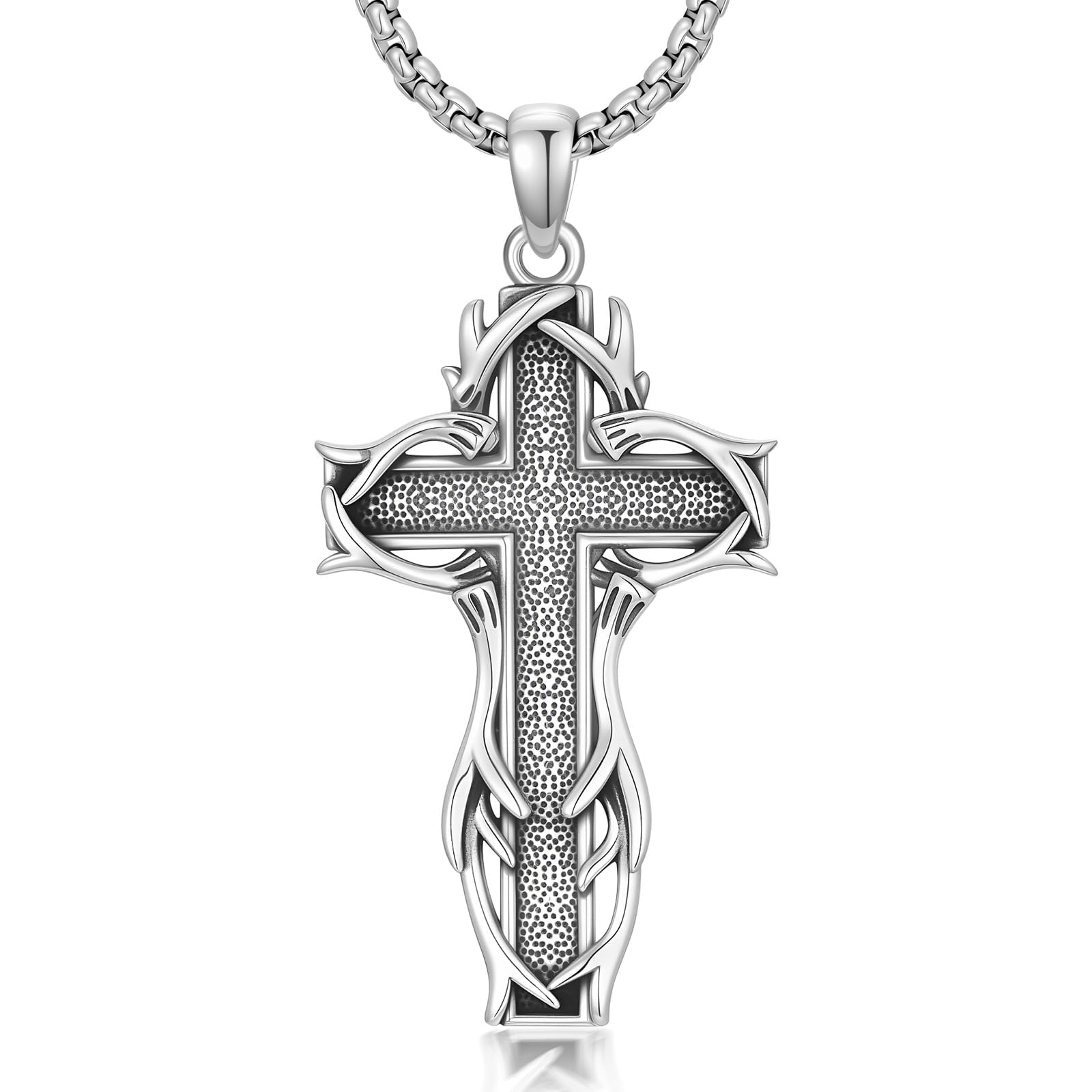 925 Sterling Silver Cross Pendant Necklace for Men Women Amulet Necklace Protection Jewelry Religious Gifts(With Gift Box)