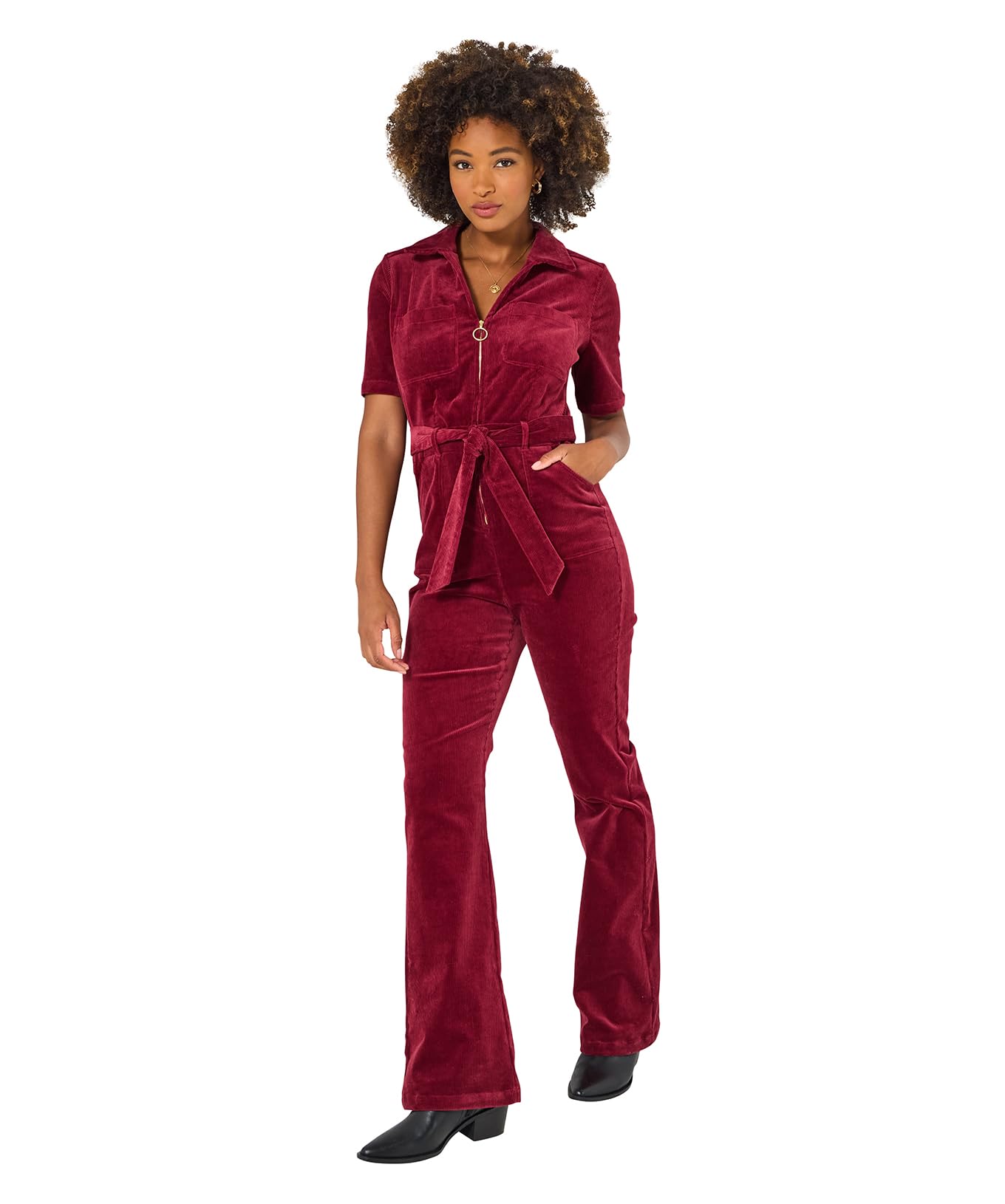 Joe Browns Women's Zip Front Belted Bootcut Cord Jumpsuit, Purple, 14