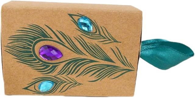Dosige 100 Pcs Candy Box Peacock Feather Kraft Gifts Boxes for Birthday Party Wedding Anniversary Decorations size 7.5X5X3 CM