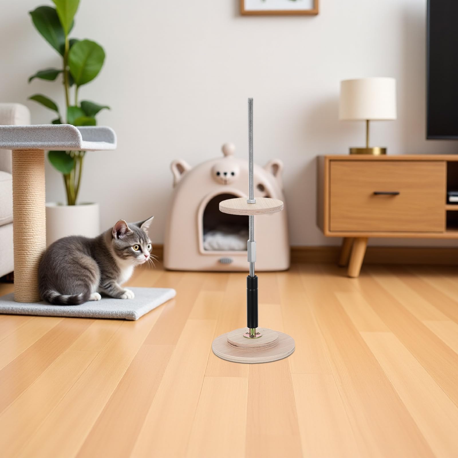 Stützstange für Katzenkratzbäume mit Polster, 8 cm höhenverstellbare Hydraulikstange für Boden- bis deckenhohe Klettertürme für Katzen, Ersatzteil für Katzenspielplätze