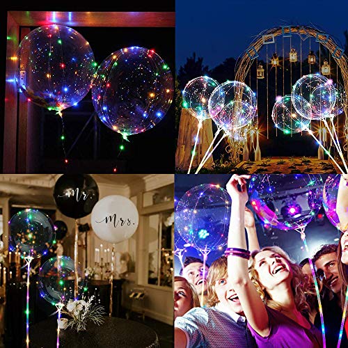 10PCS 51CM Clear LED Light Up BoBo Globos, Globo de burbujas de helio brillante colorido con palos y luces de cadena para la fiesta de cumpleaños de la boda de Navidad