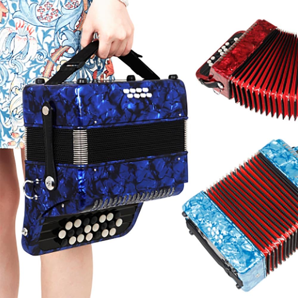 Fisarmonica, 22 tasti 8 bassi pulsante accordatura per principianti, cinghia da polso regolabile, strumento musicale portatile con borsa per il trasporto (rosso)