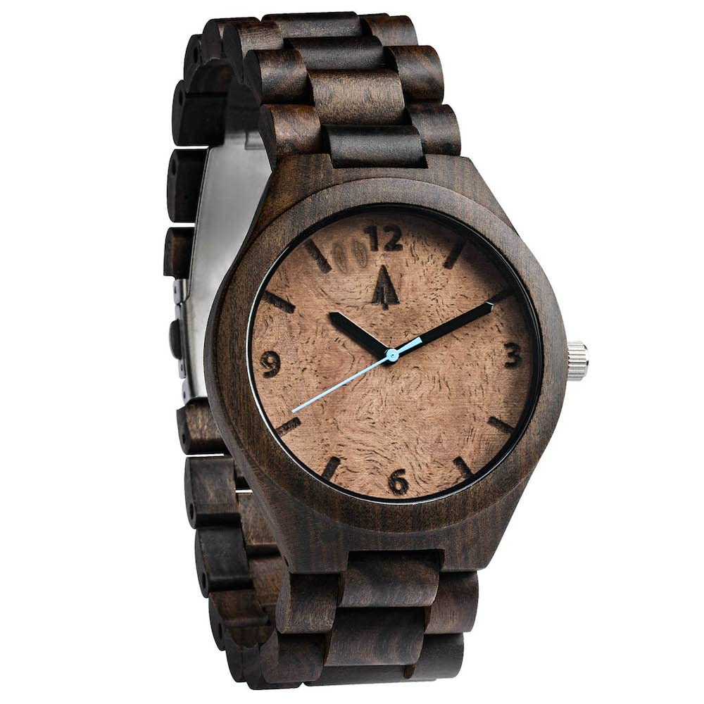 Treehut Wooden Watches for Men, Japanese Quartz Movement, Stylish Exotic Wrist Watch with Stainless Steel Buckle, Adjustable Straps, Watch Made from Ebony Wood, Relojes para Hombre