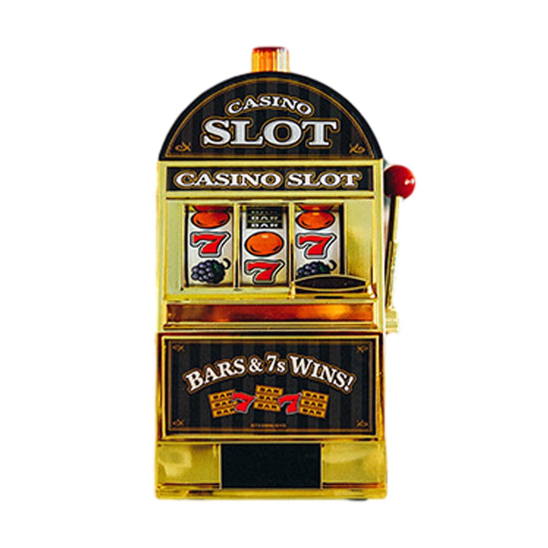 Mini Slot Machine Coin Bank with Flashing Lights, Sounds and Working Rod, Coin Pusher Machine -(Club Version)