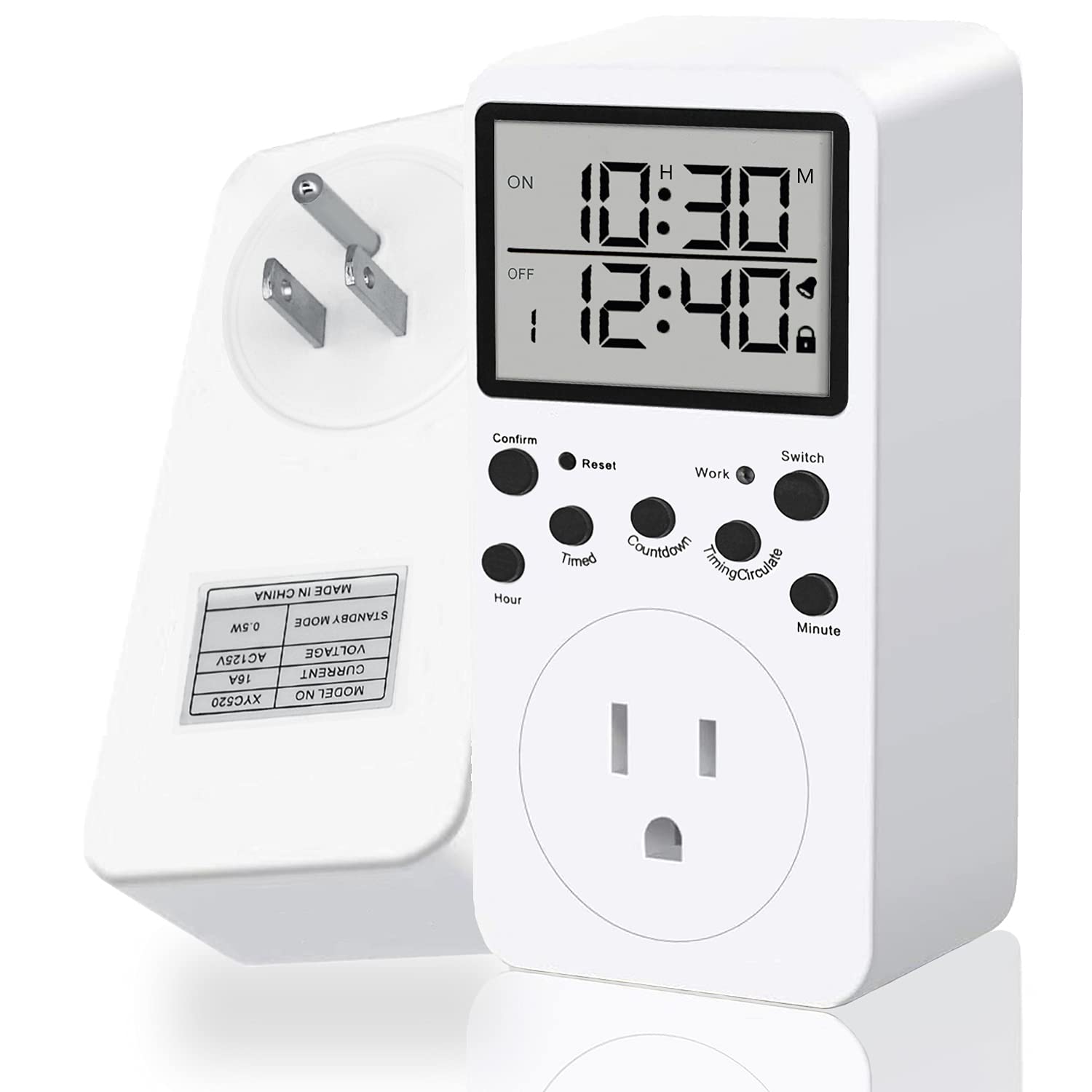 Outlet Timer, Digital Electronic Timer, Indoor Cycle Programmable Plug-in Light Timer for Electric Outlets, 3-Prong Wall Timer Switch for Appliances, Extra Large LCD Display, 16A/2000W: Tools & Home Improvement