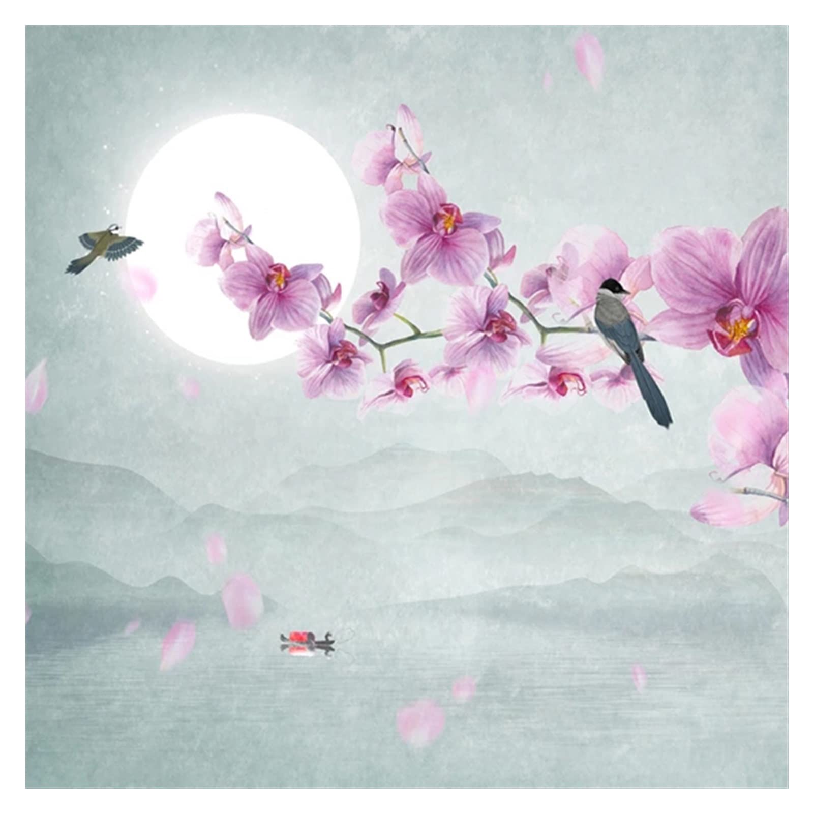 Adesivo Da Parete/Carta Parati Foto wallpaper fiori dipinti a mano fiori uccelli farfalla orchidea murales soggiorno camera da letto home decor 3D non autoadesivo / autoadesivo murale Decorazione Mura