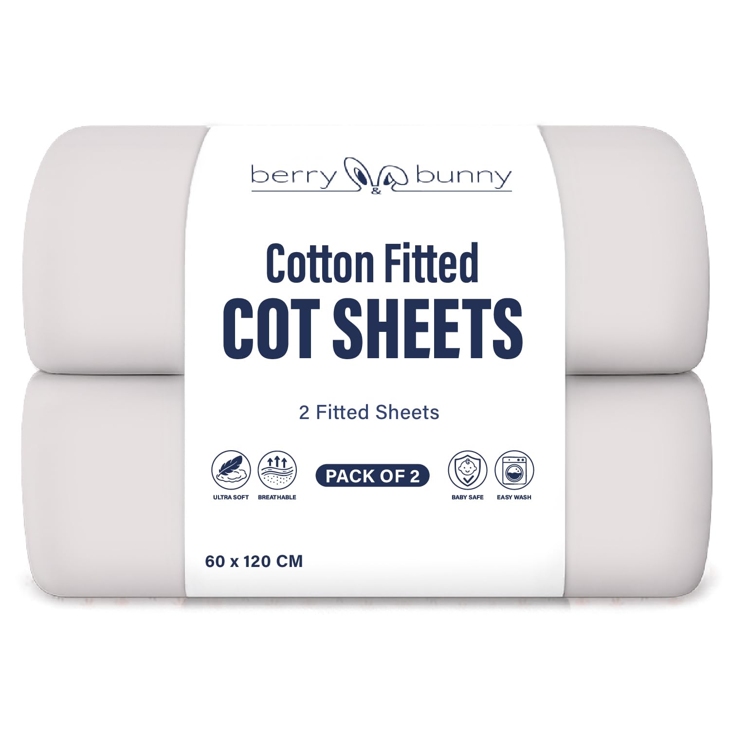 Berry and Bunny 100% Cotton Cot Bed Sheets Pack of 2, Soft Breathable Baby Cot Sheets 120x60 Fitted, Elasticated Deep Fit Mattress Protector Cover, Baby Bedding All Seasons — image 1