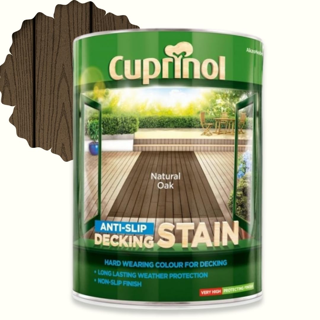 AOC24 Anti Slip Decking Stain 2.5L & 5L – Water-Based Exterior Wood Finish with Mould Protection, Anti-Slip Micro Beads, Algae Resistant, Fast Drying, Rich Colour (Natural Oak, 5 Litre)