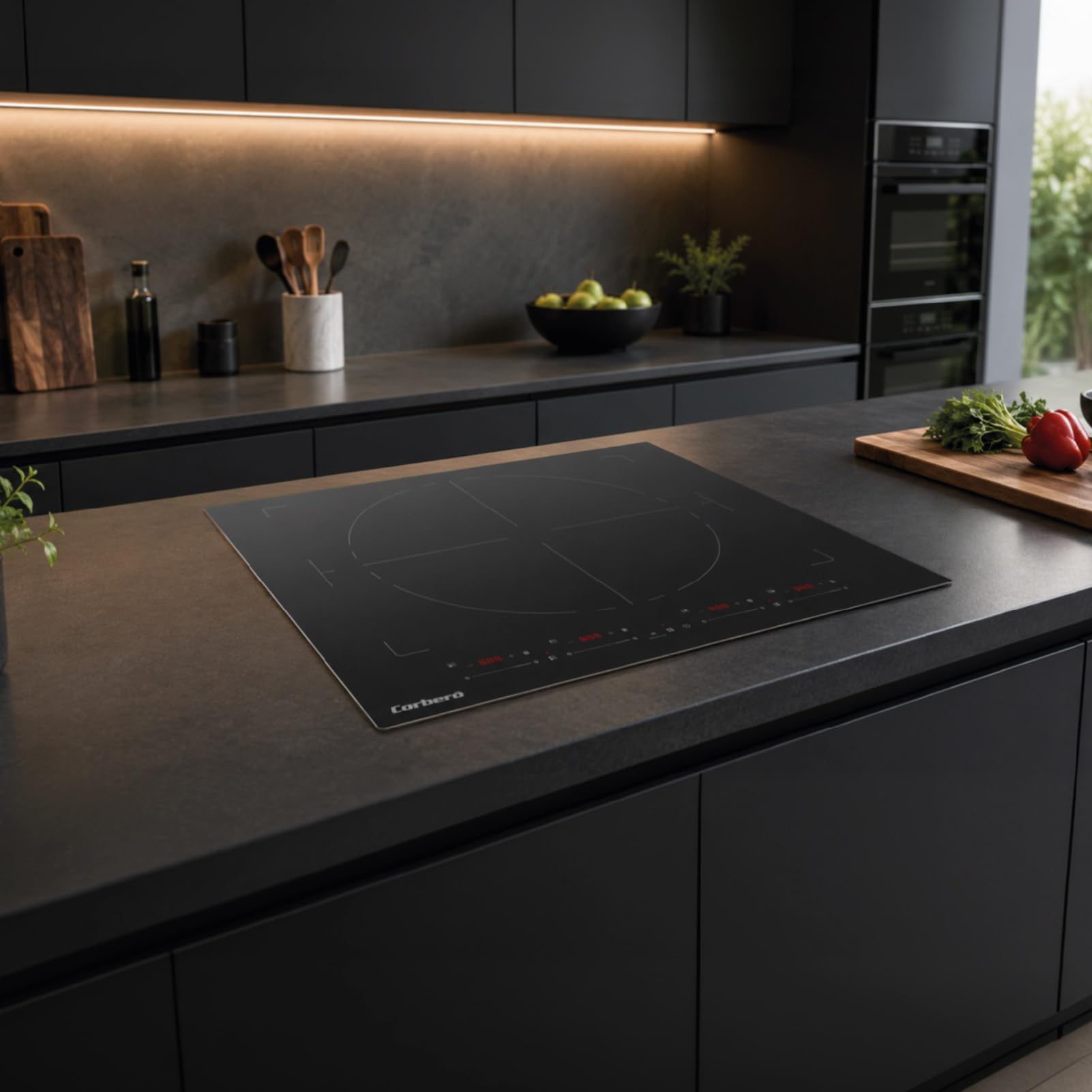 Corberó - Piastra a induzione Total Flex | CCIM974EXTRA | 7400 W | 9 livelli di potenza | 7 zone flessibili | Zona paella 38 cm | Controllo touch con slider | Timer 8 ore | Nero