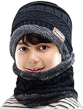 Winter Warm Hat Boy's & Girl's Outdoor Sports Headging Hat Scarf Set Boys Girls (5-14 Years) Warm Fleece Cap Scarf Set Ski Equipment (Black)