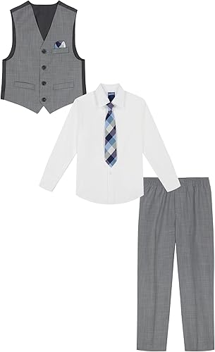 Miniatura 2 de Nautica Conjunto de traje formal de 4 piezas para niños con chaleco, pantalones, camisa de vestir con cuello y corbata