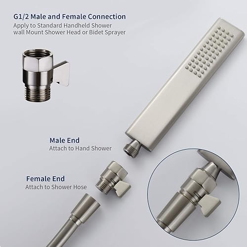 Miniatura 4 de Tenfe Válvula de control de flujo de agua, válvula de cierre de níquel cepillado para ducha de mano Válvula de apagado de presión de agua ajustable,