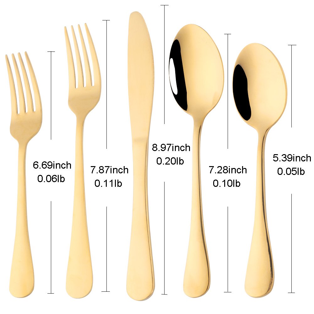 Buyer Star 20 piezas Cuberteria Servir para 4 personas, Cubiertos de acero inoxidable Reutilizable Vajilla para Fiesta de bodas Cocina Restaurante