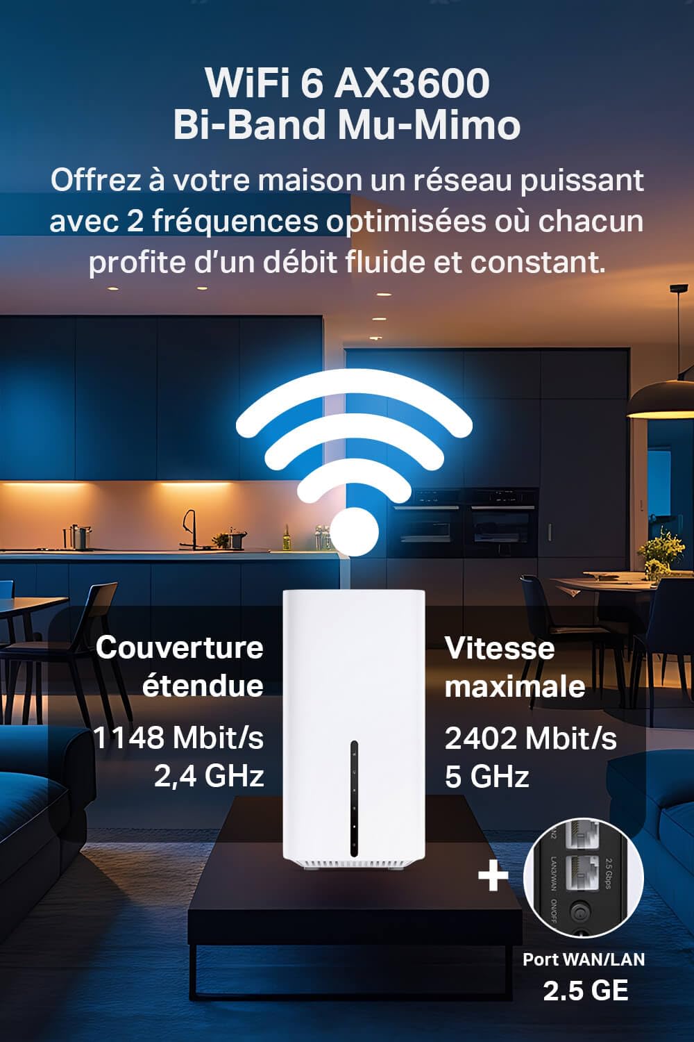 TP-Link Archer NX600 Routeur 5G WiFi 6 AX3600Mbps, 2,5G Port Ethernet, MU-MIMO, Bi-Bande, Déverrouillé