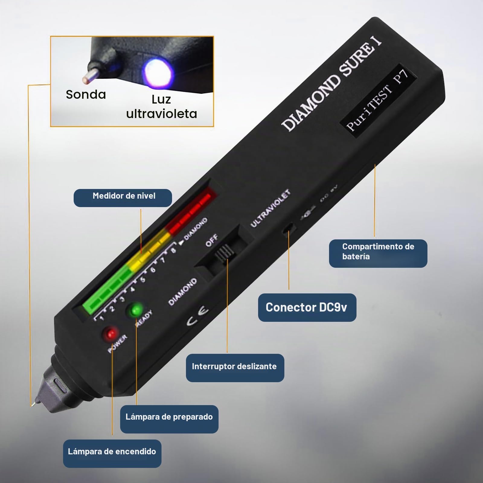 Probador de Diamantes Lápiz Profesional - Probador de Joyas Portátil con Sensor Térmico & Pantalla LED, Detección Rápida 0,5s para Valoración Joyas, Prueba Oro & Verificación Piedras