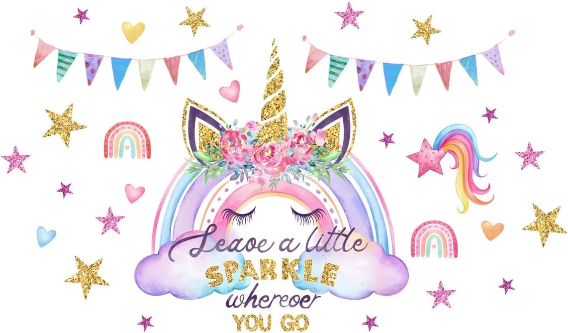 Runtoo Unicorn Wall Decals Rainbow Quotes Peel and Stick Wall Art Stickers for Girls Bedroom Baby Nursery Kids Room Birthday Party Decor Gifts - Image 4