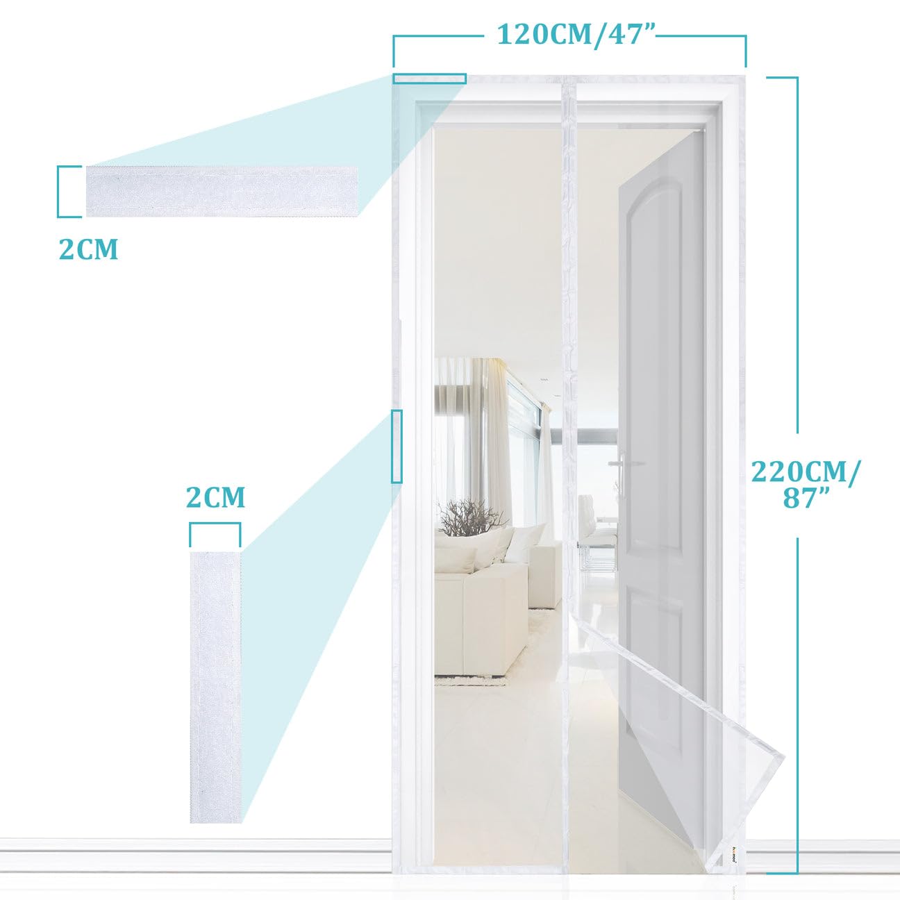 HOOMEE Zanzariera per Porta, 120x220 CM-Tenda Magnetica per Porte Finestre e Patio, Magneti Potenti per una Perfetta Chiusura Automatica, Installazione Facile senza Foratura (Bianco)