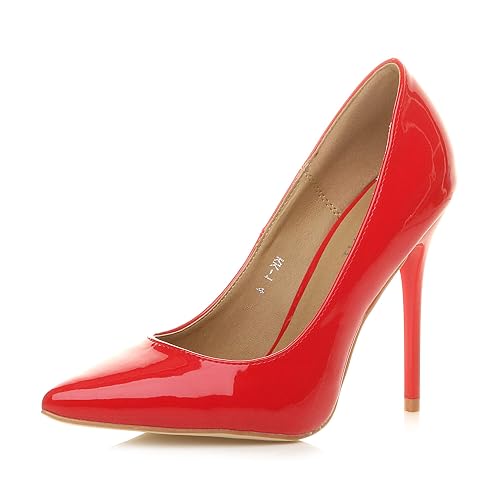 AJVANI Womens Ladies high Heel Pointed Contrast Court smart Party Work Shoes Pumps Size - 5 UK - Red Patent
