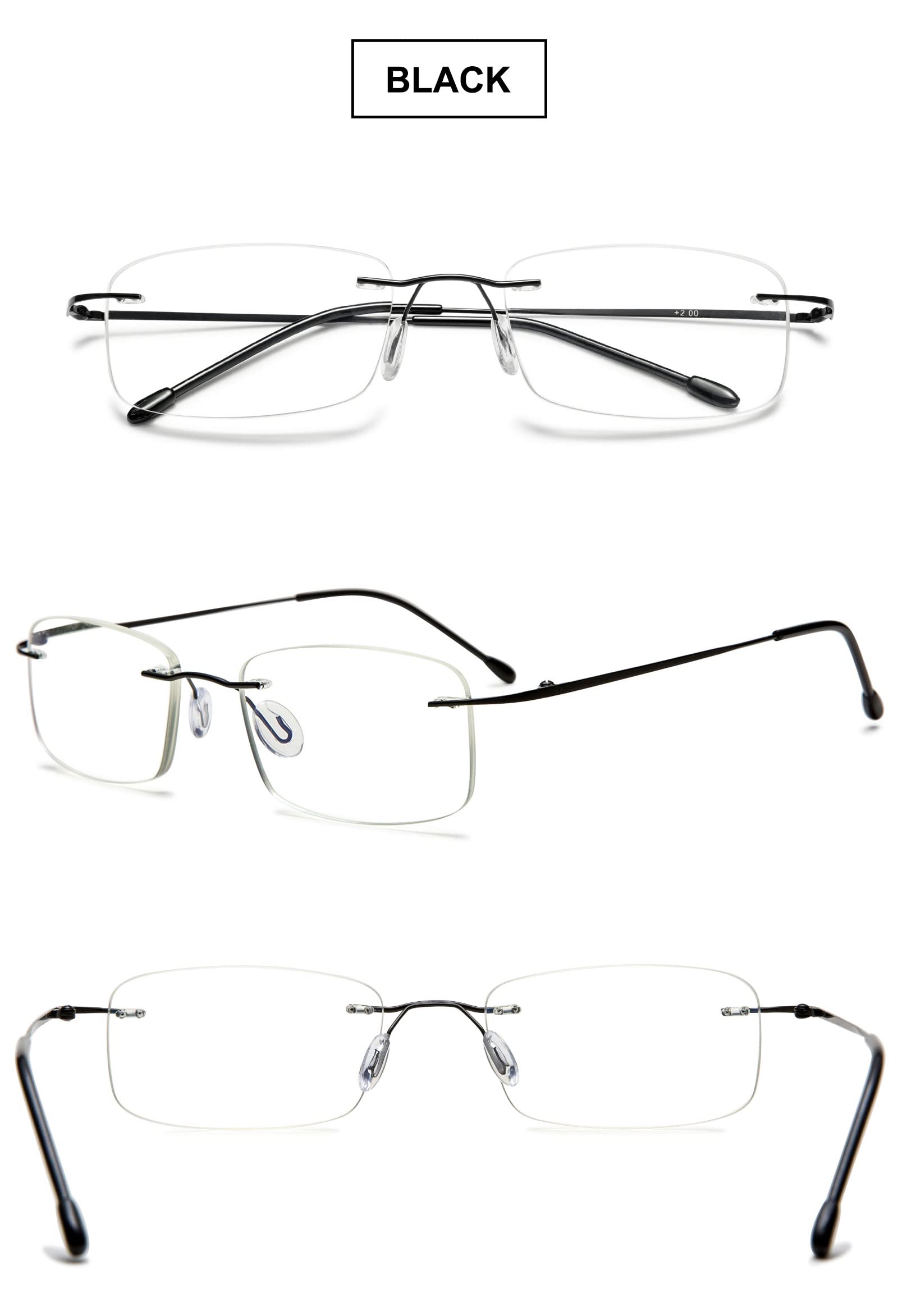 VEVESMUNDO Lesebrille Randlos Blaulichtfilter Titan Leicht Flexibel Modern Rahmenlos Lesehilfe Sehhilfe (1 Stück Grau, 0.0)