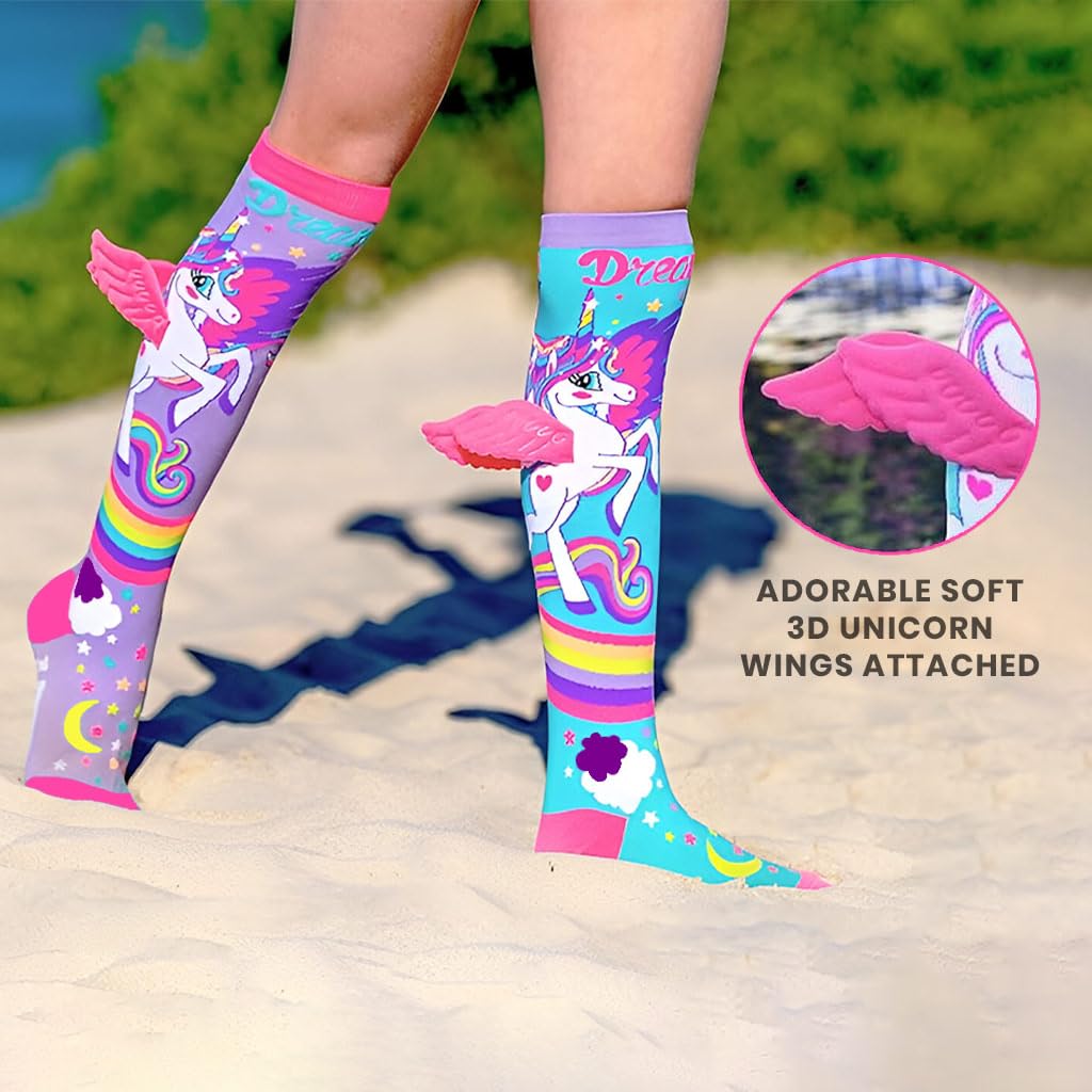 TECPHILE Girls Nylon Knee-High Socks 3D Design Unicorn Printed With Soft Wings Colorful Pony Long Socks For Kids School Girl Super Comfortable And Stretchy - Age Of 3 To 12 Years (1 Pair), Black - Image 2 thumbnail