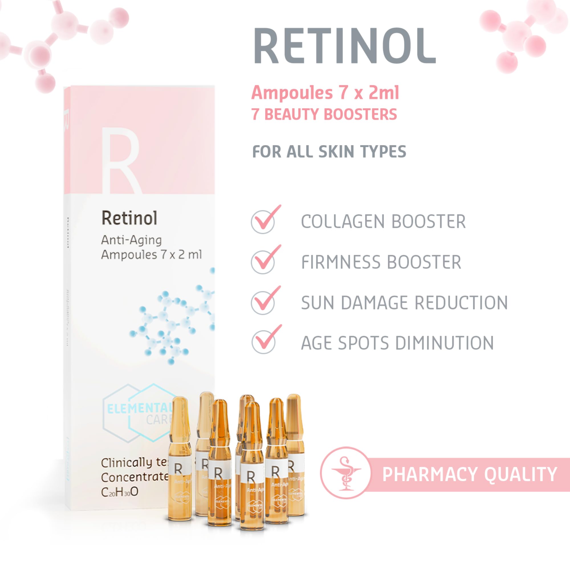 Elemental Care Retinol Ampoules 7 x 2 ml, Facial Retinol Serum, Powerful Skincare Booster to Help Reduce Wrinkles - Image 2