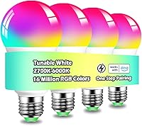 MELPO Alexa Smart Light Bulbs 4-Pack: 1300LM Color Changing, 16M Colors, Music Sync, Tunable White, No WiFi/Hub, A19 E26 130W Equivalent