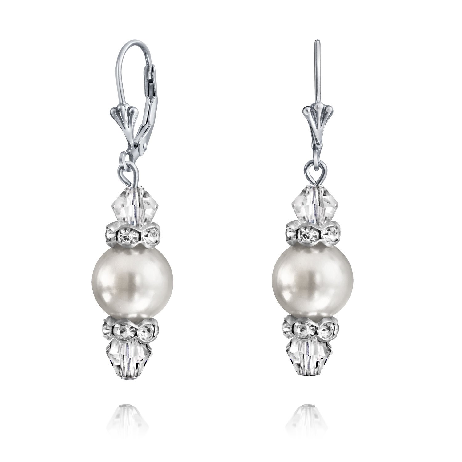 Orecchini A Pendente Con Perle Simulata E Cristalli Sfaccettati Rosa Chiaro Bianco E Grigio Per Donne Adolescenti Realizzati In Argento Sterling .925 Con Chiusura A Leva