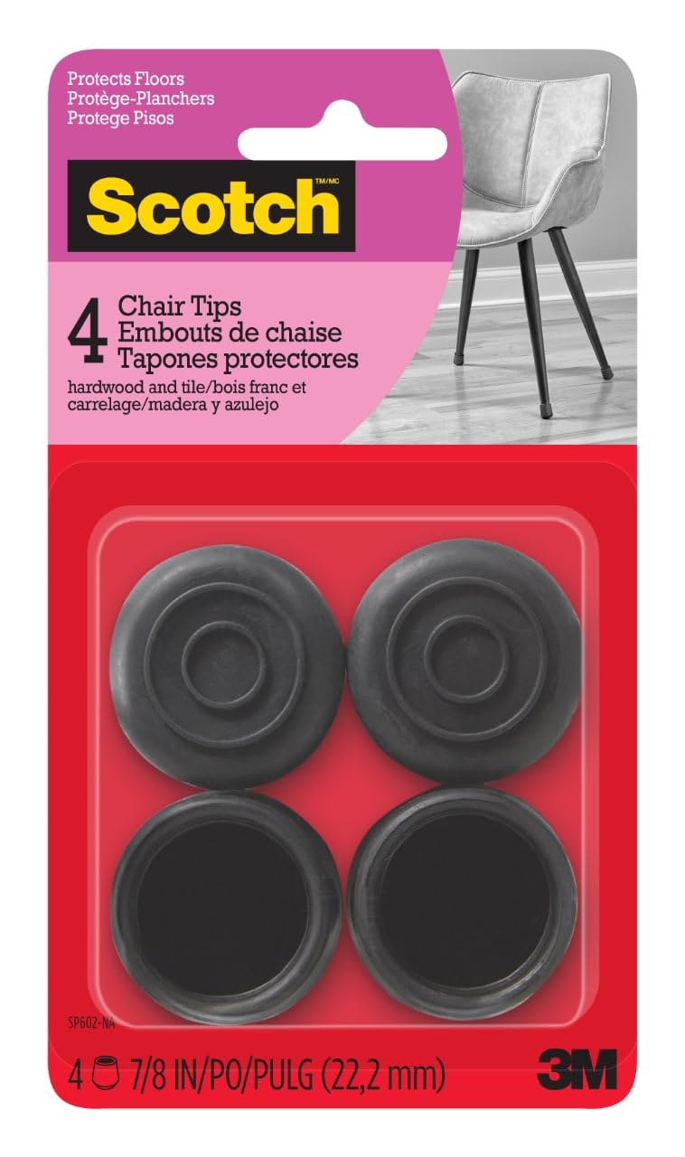 Protectores de patas de silla de madera Scotch SP602-NA, tapones de goma de 7/8 pulgadas, 24 u