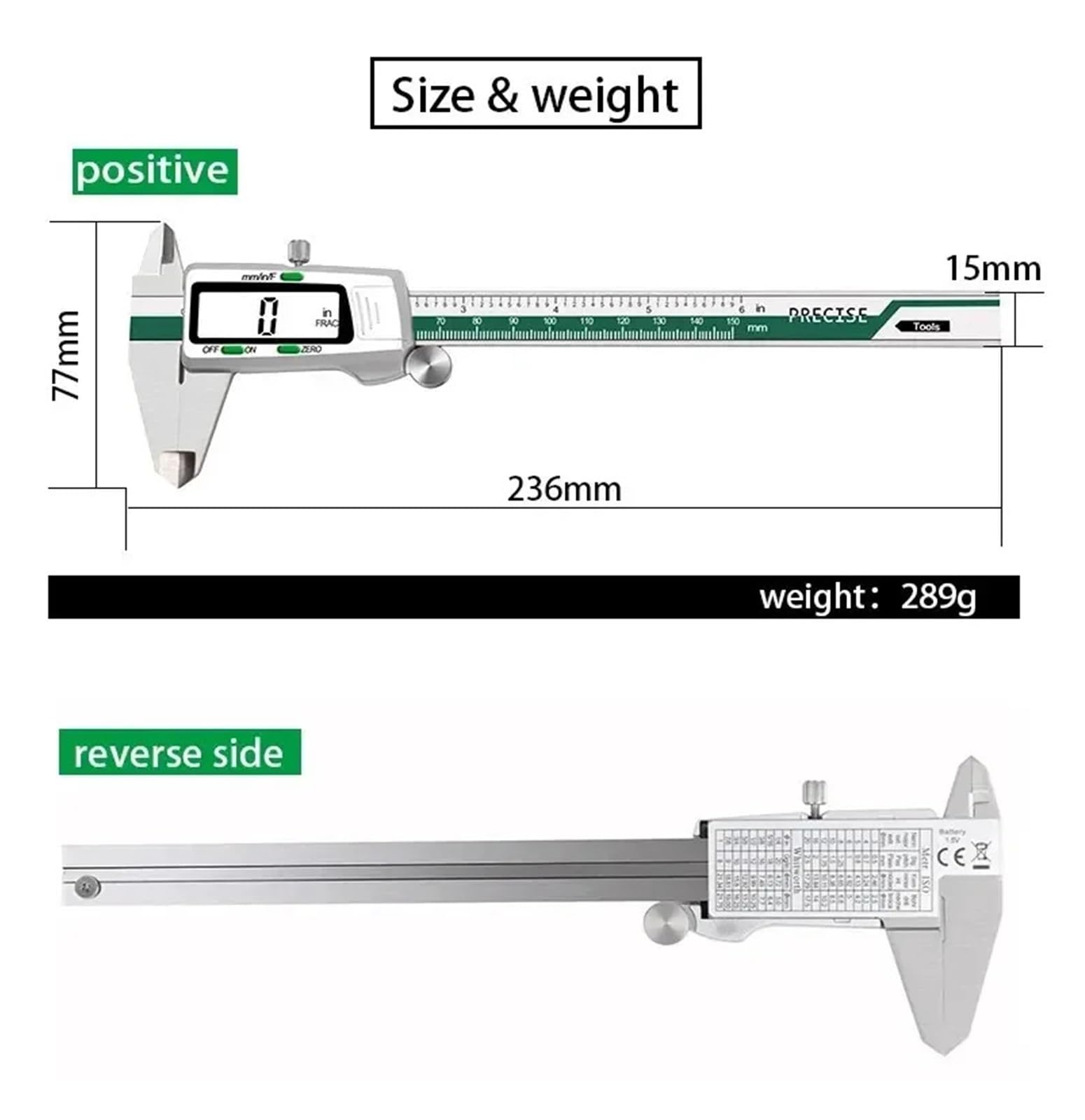 Suwmiarka cyfrowa ze stali nierdzewnej 150 mm do pomiaru frakcji/mm/calów do elementów mechanicznych