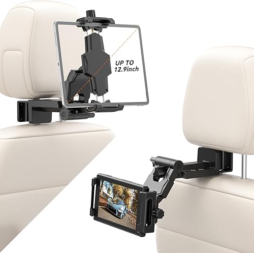 KDD Soporte para reposacabezas de automóvil, soporte ajustable de 360 para iPad para asiento trasero y escritorio, accesorio esencial de viaje por