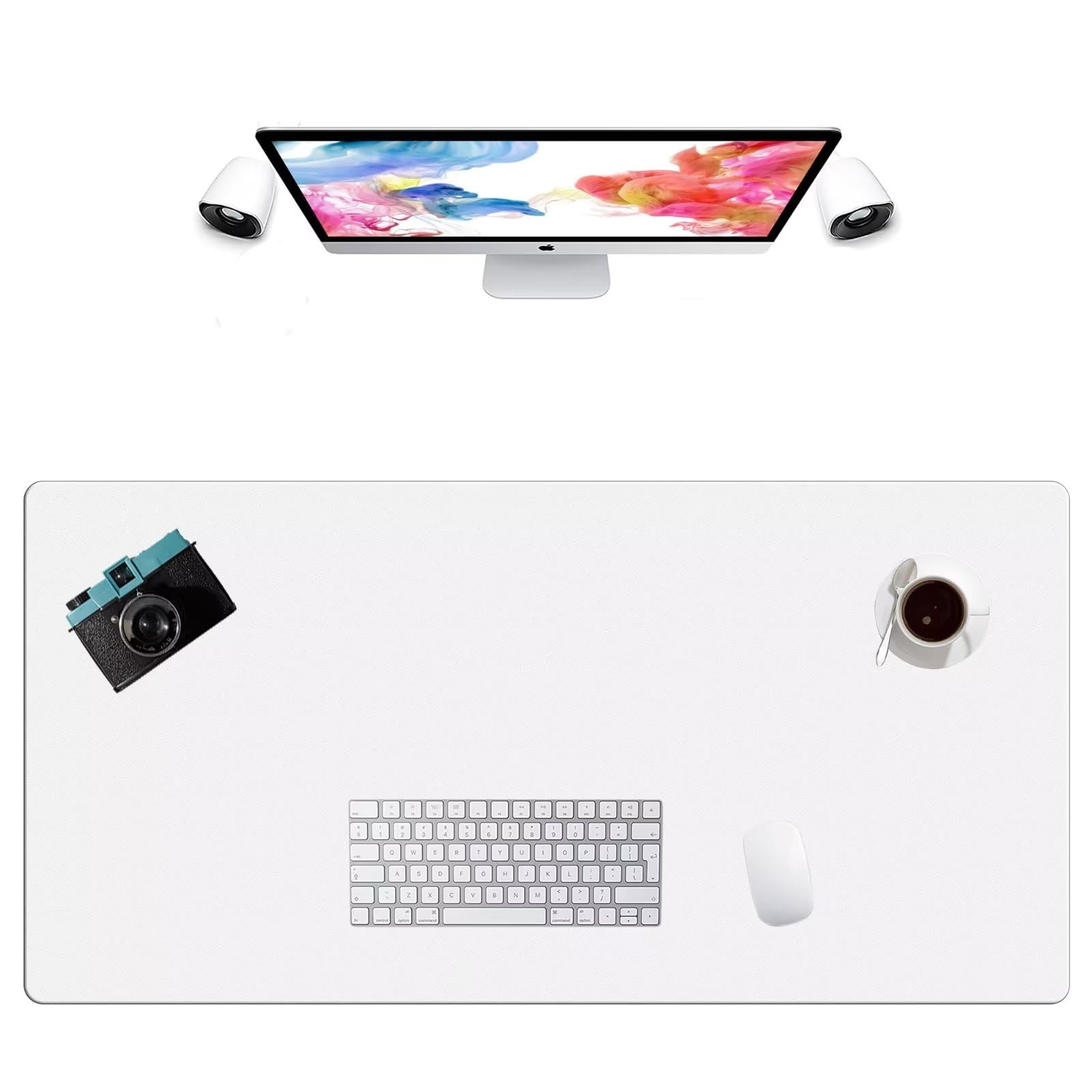LL-COEUR Extra Large PU Leather Desk Mat Large Mouse Pad XXL Waterproof Table Mat Office Laptop Writing Pad (43.3 x 21.7 inch, White) — image 1