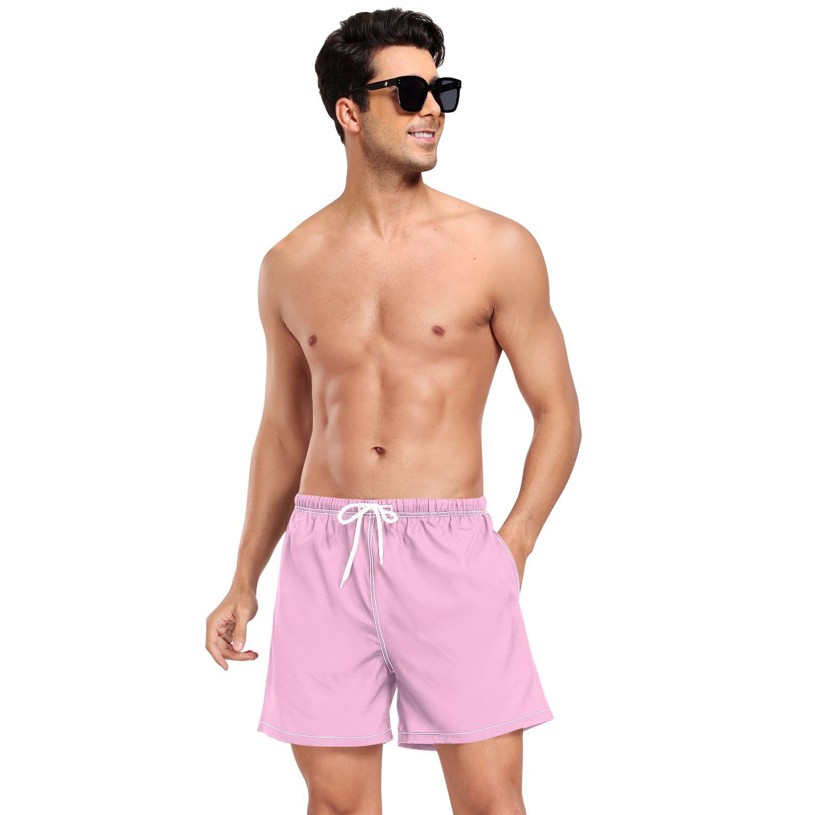 Solid Color Pure Hot Pink PlainMen's Swimming Shorts Men's 2 in 1 Running Shorts with Pockets and Compression Liner Inseam Board Shorts Quick Dry Elastic