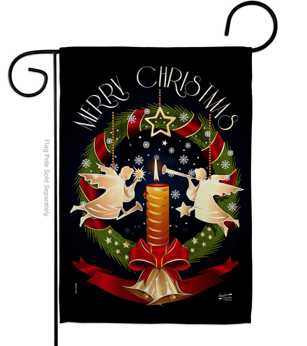 Angeleno Heritage Angel Wreath Garden Flag Winter Christmas Santa Marry Xmas Present Reindeer Season Wintertime Snow House Decoration Banner Small Yard Gift Double-Sided, Made in USA