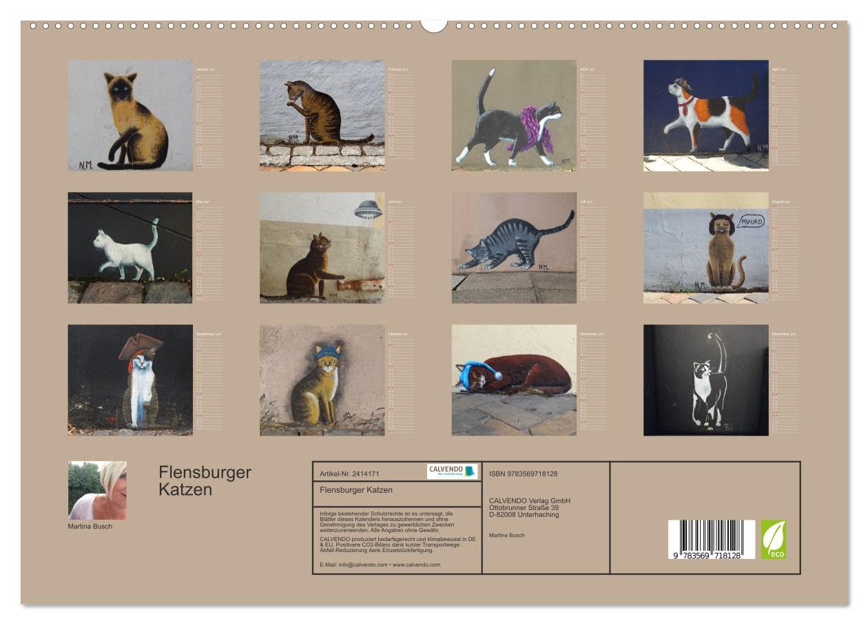 CALVENDO - Flensburger Katzen (hochwertiger Premium Wandkalender 2027 DIN A2 quer), Kunstdruck in Hochglanz: Flensburger Katzen - Streetart